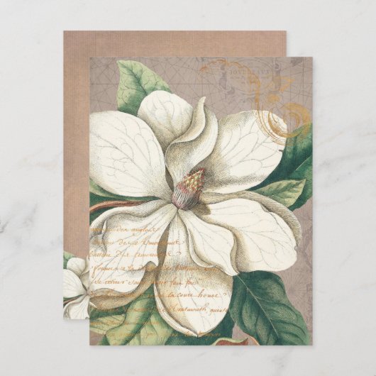 White Magnolia Flat Grußkarte (Vorne/Hinten)