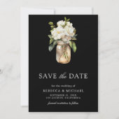 White Magnolia Floral Black QR Code Wedding Foto Save The Date (Vorderseite)