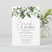 White Magnolia Floral Rustic Bridal Brunch Einladung (Stehend Vorderseite)