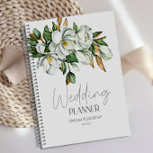 White Magnolia Floral Rustic Wedding Planner Planer