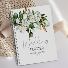 White Magnolia Floral Rustic Wedding Planner Planer
