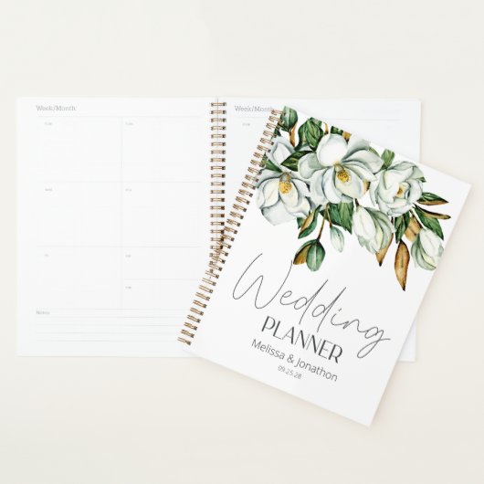 White Magnolia Floral Rustic Wedding Planner Planer (Anzeige)