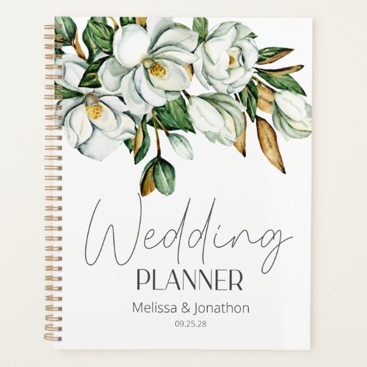 White Magnolia Floral Rustic Wedding Planner Planer (Vorderseite)