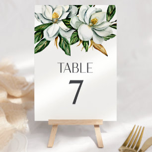 White Magnolia Floral Rustic Wedding Tischnummer