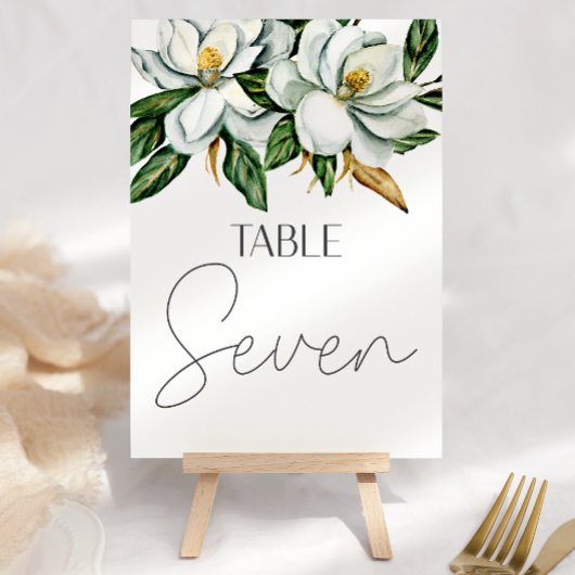 White Magnolia Floral Rustic Wedding Tischnummer