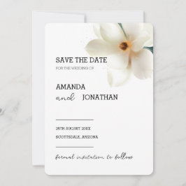 White Magnolia Floral Wedding Save the Date Card Einladung