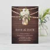 White Magnolia Floral Wood QR Code Hochzeitscodier Save The Date (Stehend Vorderseite)