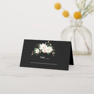White Magnolia Gold Black Wedding Tischnummer Platzkarte