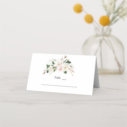 White Magnolia Gold Wedding Tischnummer Platzkarte (Vorderseite)
