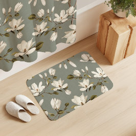 White Magnolia Grove Laurel Green Elegant Floral  Badematte