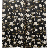 White Magnolia Grove on Black Elegant Floral  Duschvorhang (Vorderseite)