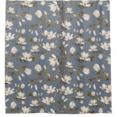 White Magnolia Grove on Slate Blue Elegant Floral  Duschvorhang (Vorderseite)