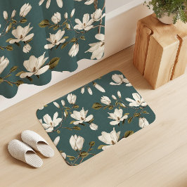 White Magnolia Grove on Viridian Elegant Floral  Badematte