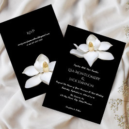 White Magnolia Hochzeit Schwarz-weiße Blumen Einladung