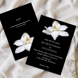 White Magnolia Hochzeit Schwarz-weiße Blumen Einladung