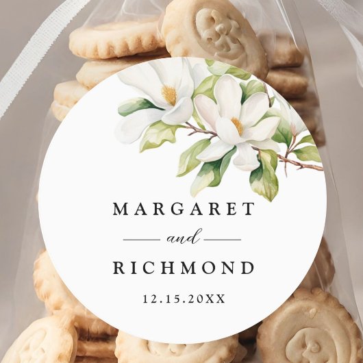 White Magnolia Hochzeitsfeier Runder Aufkleber