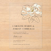 White Magnolia Illustration Moderne Minimale Hochz Acryleinladungen (Vorderseite)