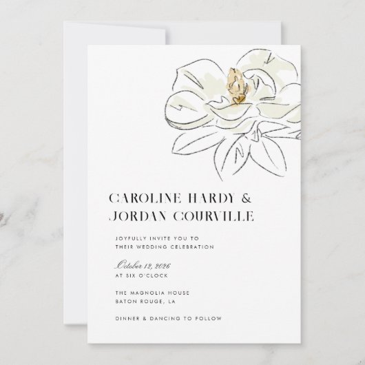 White Magnolia Illustration Moderne Minimale Hochz Einladung (Vorderseite)