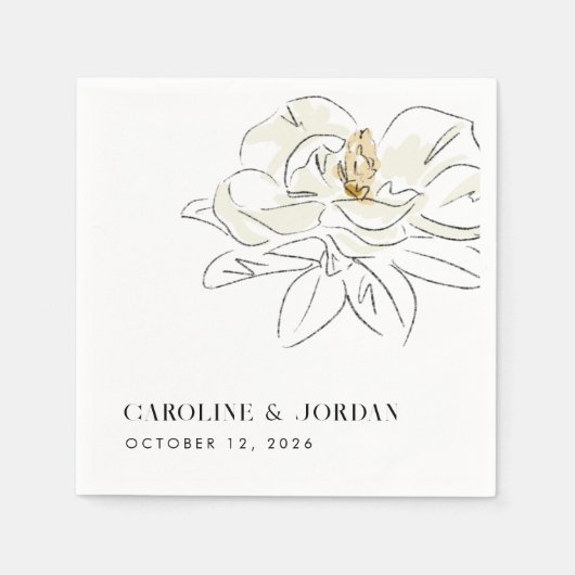 White Magnolia Illustration Moderne Minimale Hochz Serviette (Vorderseite)