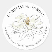 White Magnolia Illustration Moderne Rücksendeadres Runder Aufkleber (Vorderseite)