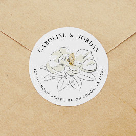 White Magnolia Illustration Moderne Rücksendeadres Runder Aufkleber