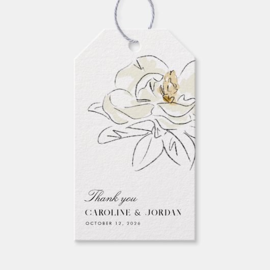 White Magnolia Illustration Wedding Vielen Dank Geschenkanhänger (Vorderseite)