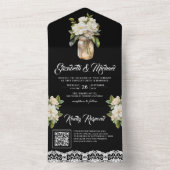 White Magnolia Mason Jar Black QR Code Hochzeit All In One Einladung (Innen Boden)