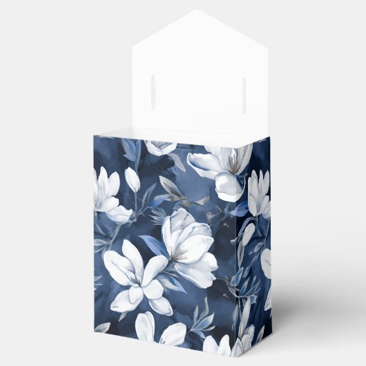 White Magnolia Muster auf Mitternachtschiffon Geschenkschachtel (Geöffnet)