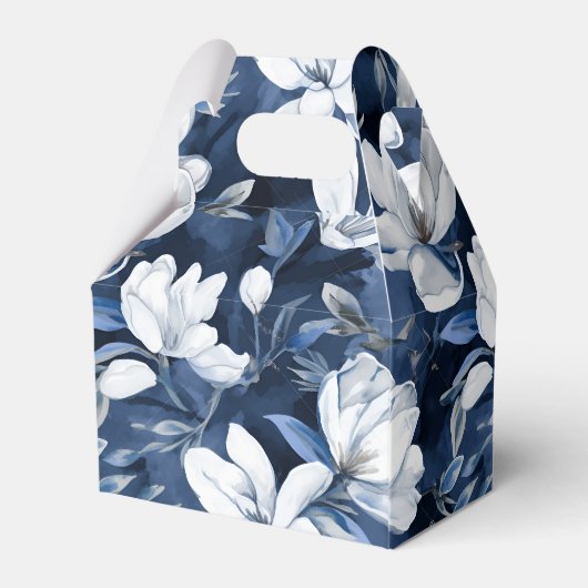 White Magnolia Muster auf Mitternachtschiffon Geschenkschachtel (Rückseite)