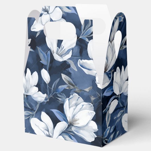 White Magnolia Muster auf Mitternachtschiffon Geschenkschachtel (Geöffnet)
