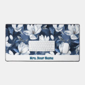 White Magnolia Muster auf Mitternachtschiffon Schreibtischunterlage (Tastatur & Maus)