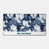 White Magnolia Muster auf Mitternachtschiffon Schreibtischunterlage (Vorderseite)