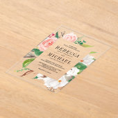 White Magnolia Pink Floral Wedding Acryleinladungen (Ablage )