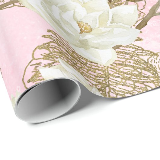 White Magnolia Rose Goldene Flora Geschenkpapier (Rolleneckpunkt)