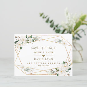 White Magnolia Rose Save The Date