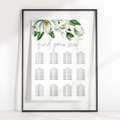 White Magnolia Rustic Floral Wedding Chart Poster