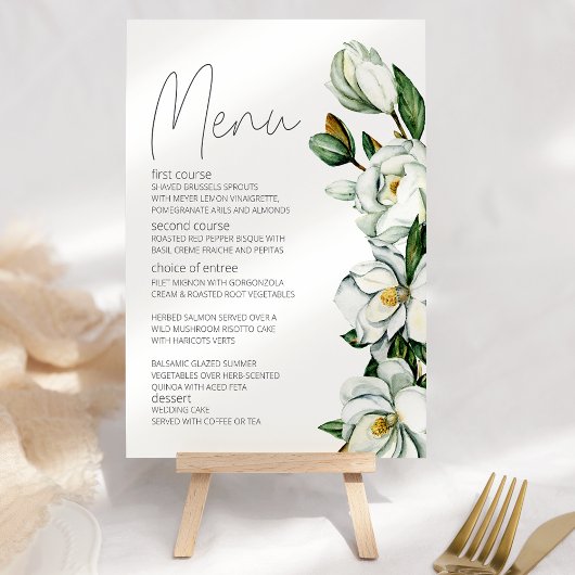 White Magnolia Rustic Floral Wedding Menükarte