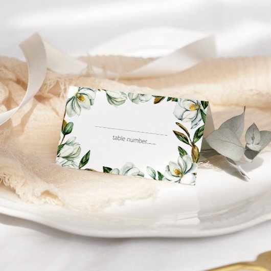 White Magnolia Rustic Floral Wedding Platzkarte