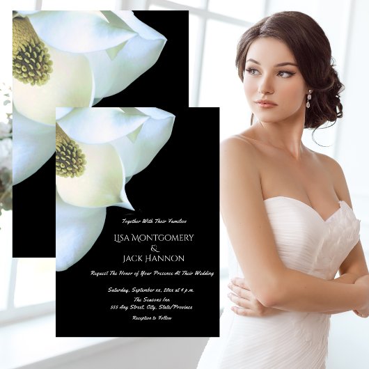 White Magnolia Schwarz-weiße Hochzeit der Blumen Einladung