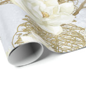 White Magnolia Silver Gold Ferns Floral Wedding Geschenkpapier (Rolleneckpunkt)