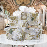 White Magnolia Silver Gold Ferns Floral Wedding Geschenkpapier<br><div class="desc">Ein Aquarellpapier mit weißen Magnolien und Goldfarnen auf silberem Hintergrund.</div>
