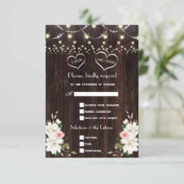 White Magnolia String Lights Old Barn Wedding RSVP Karte