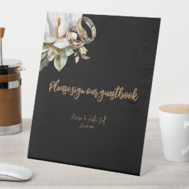 White Magnolia Wedding Rings Sign Unser Gästebuch Sockelschild