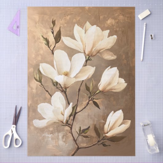 White Magnolias auf Gold Decoupage Tissue Paps Seidenpapier (Basteln)