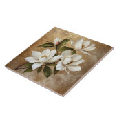 White Magnolias auf Gold Hintergrund Fliese (Seite)