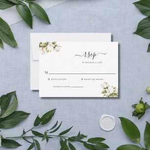 White Magnolias Elegante Wedding RSVP Card Karte