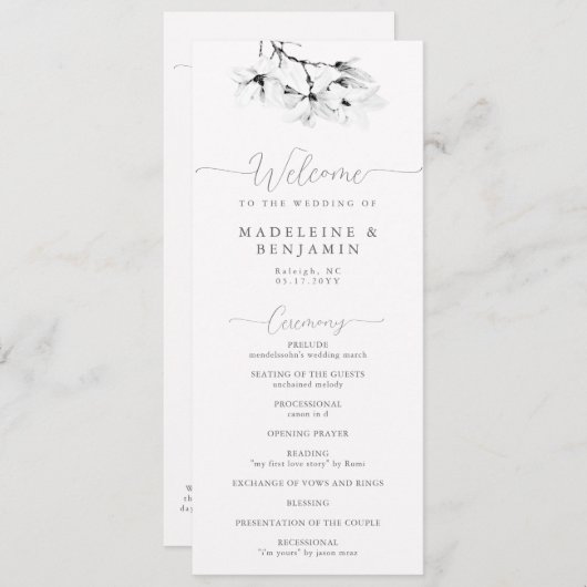 White Magnolias Modernes Hochzeitsprogramm (Vorne/Hinten)