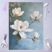 White Magnolias on Blue Decoupage Tissue Paps Seidenpapier (Basteln)