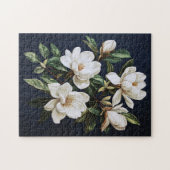 White Magnolias über Navy Blue Puzzle (Horizontal)