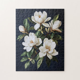 White Magnolias über Navy Blue Puzzle